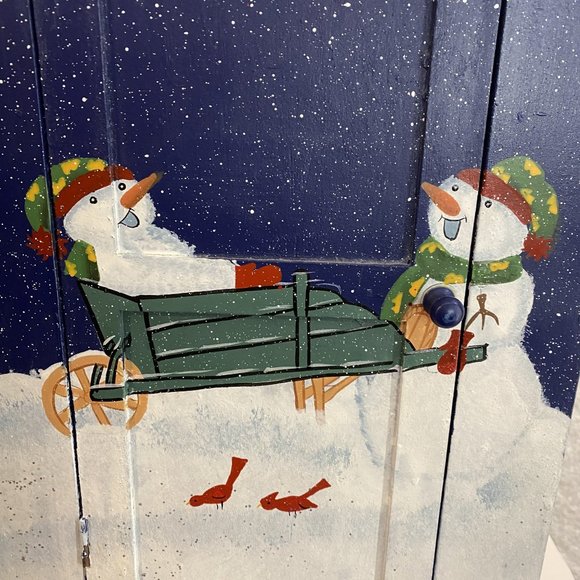 TABLETOP CHRISTMAS CABINET -- Painted, 3 Shelves, Hinged, Sparkle Paint, Wood - Picture 3 of 14